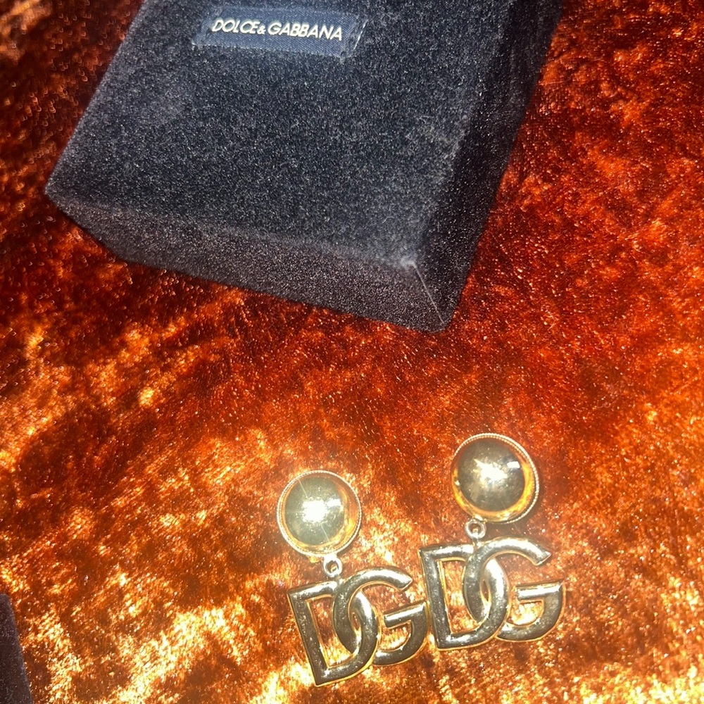 Dolce & Gabbana Gold Logo Drop Earrings